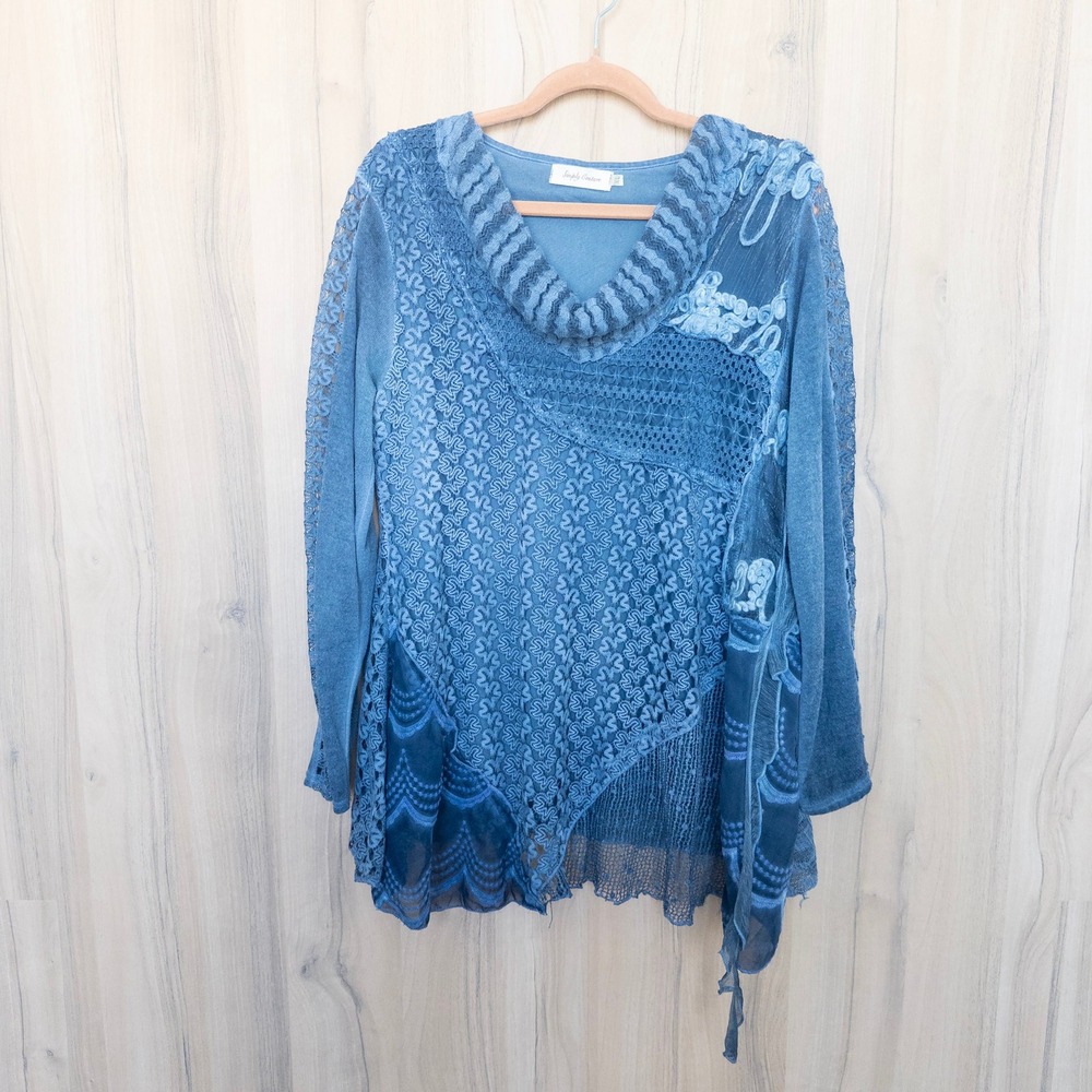 Simply Couture XL Boho Crochet Lace Cowl Neck Tunic Top Asymmetrical Lagenlook